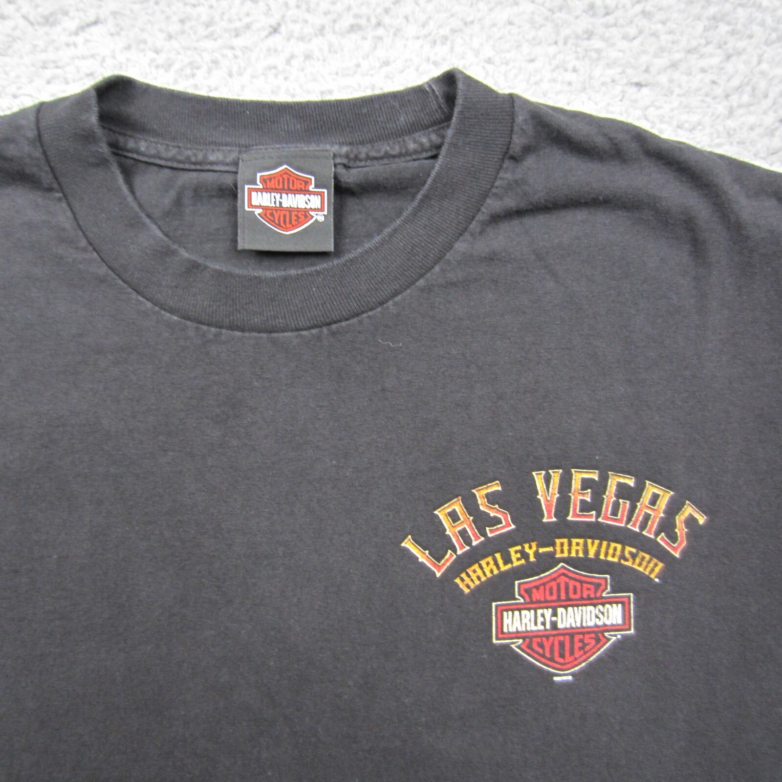 Las Vegas Harley Davidson Shirt Mens Large Black Skull Biker Racing Flags