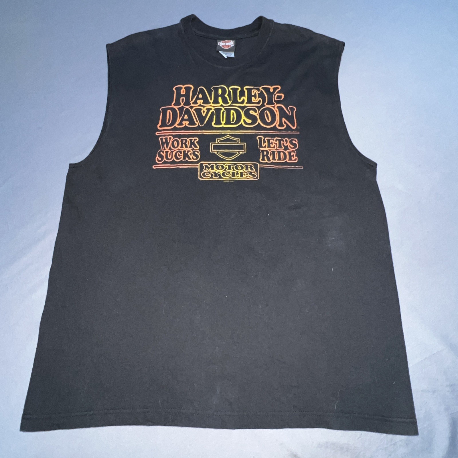 Harley Davidson 09&prime; Sleeveless Louisiana Work Sucks-Lets Ride Men’s XL Blk -5743