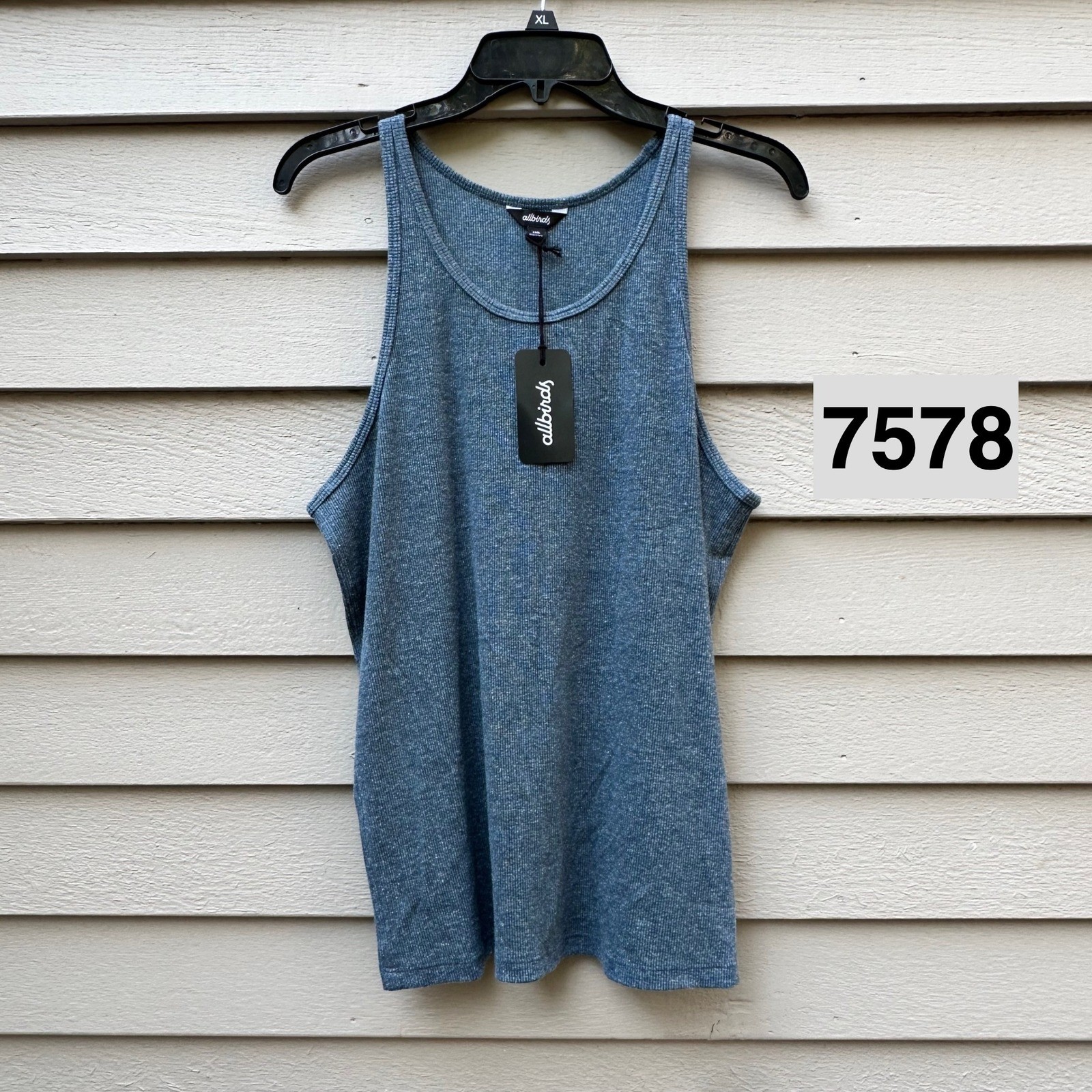 Allbirds Mens The Ribbed Tank Top XXXL Heathered Blue Merino Wool Hemp New