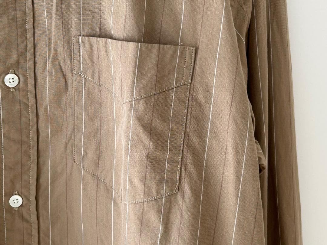 PHIGVEL 22AW Band Collar Shirt Khaki Beige Stripe Size 3