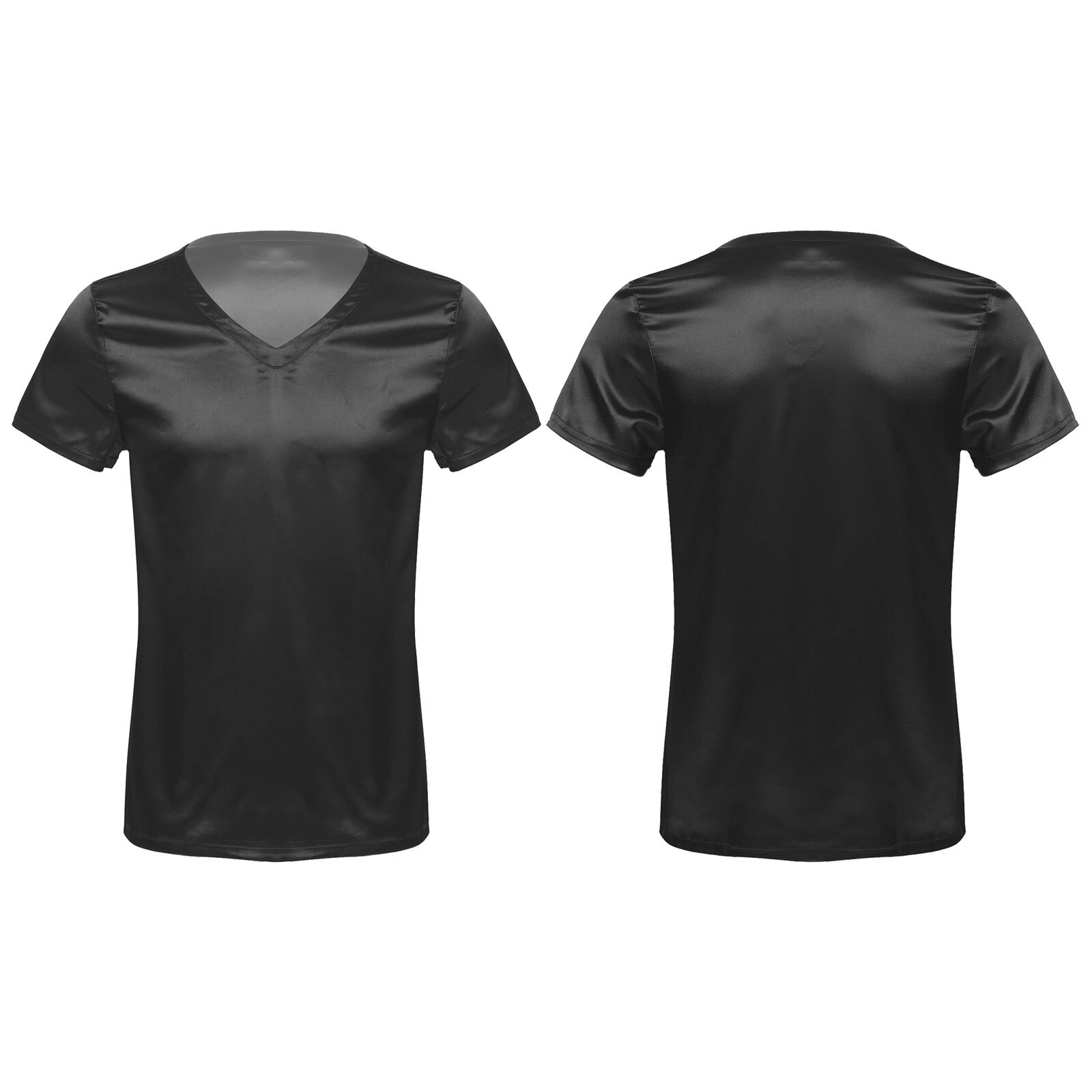 US Men&rsquo;s V Neck Comfy Sleep Shirt Short Sleeve Shiny Stain Loose Pajamas T-shirt