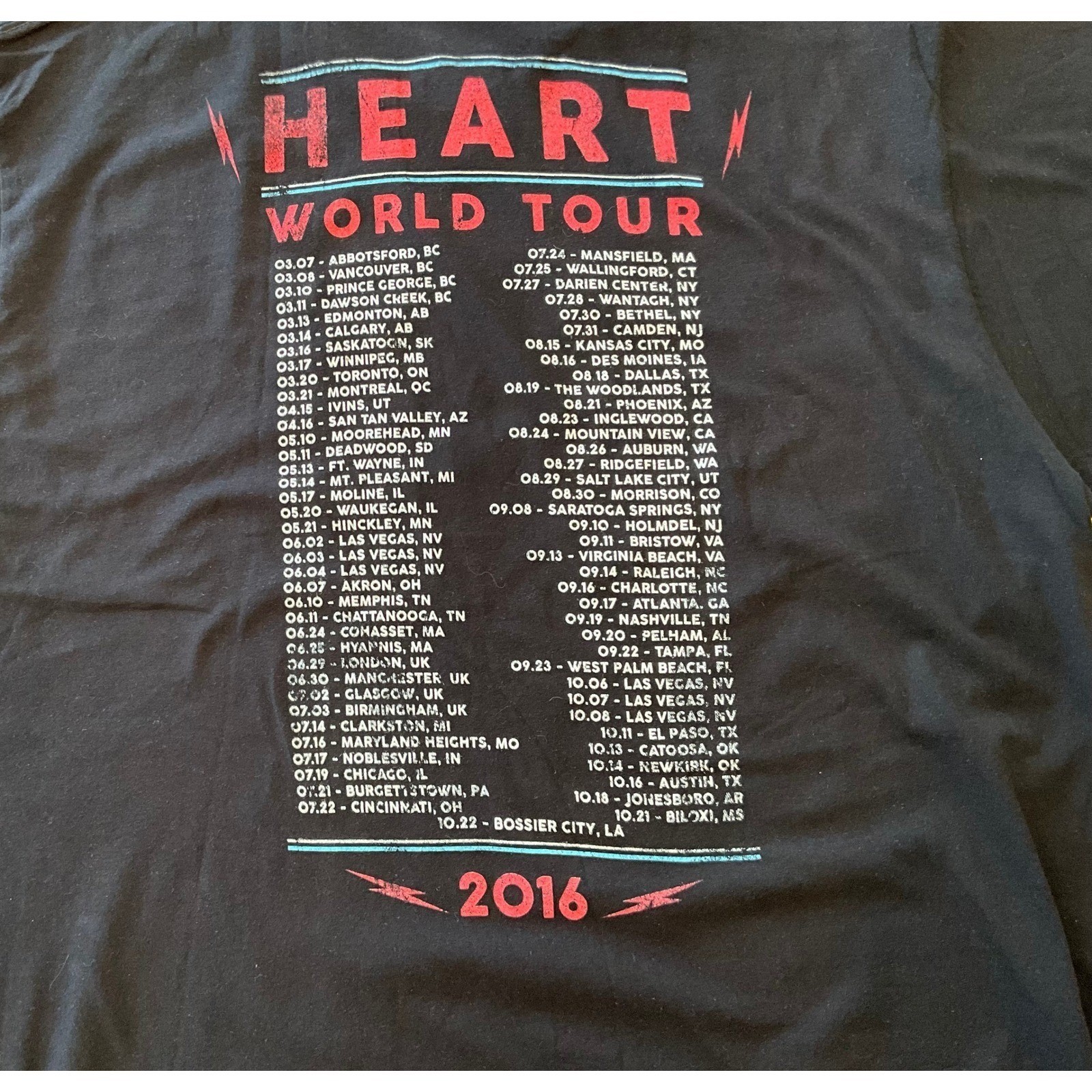 Heart World Tour 2016 Band T-Shirt Mens XL Black Tultex Ann Nancy Wilson Rock