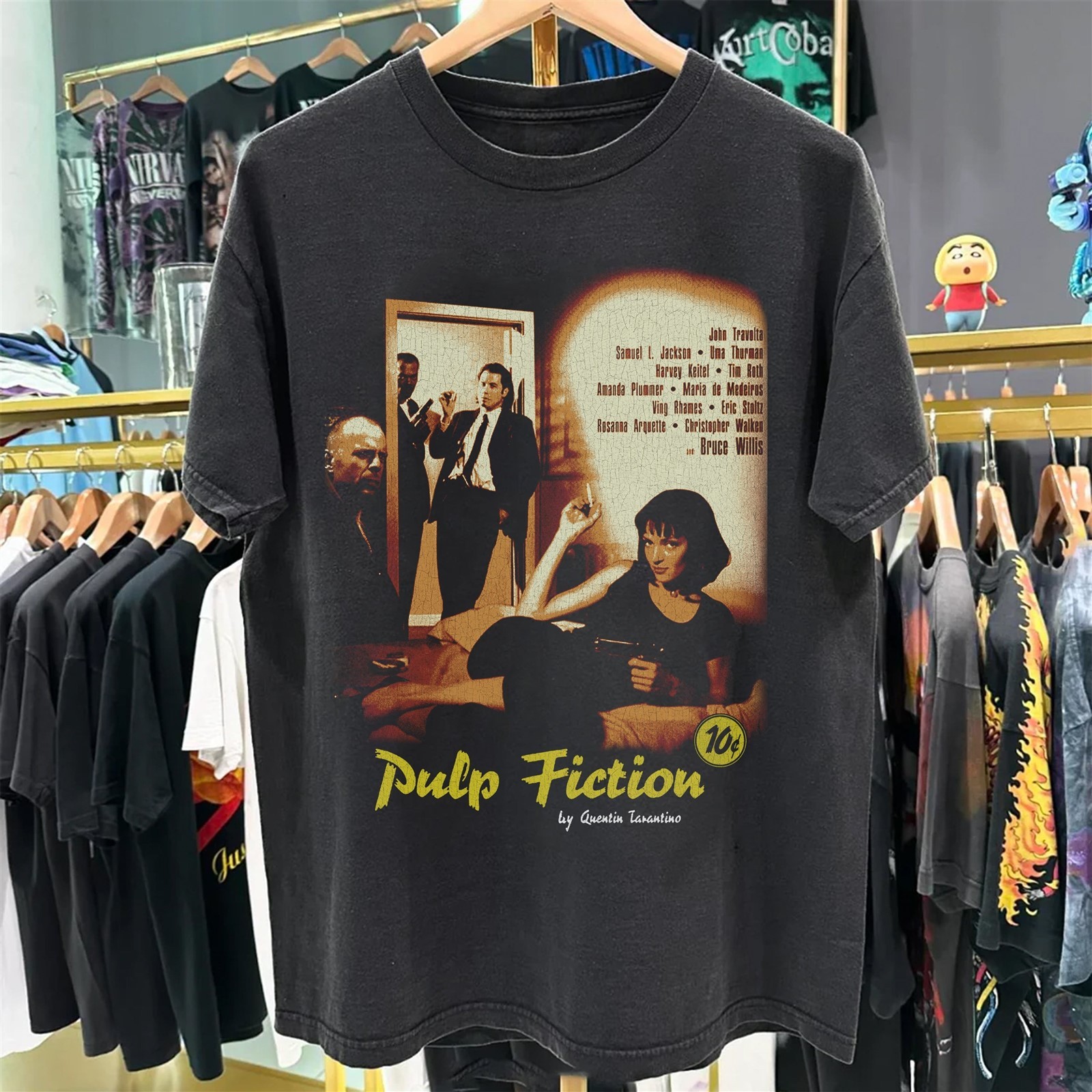 Quentin Pulp Fiction Washed T-Shirt Black L