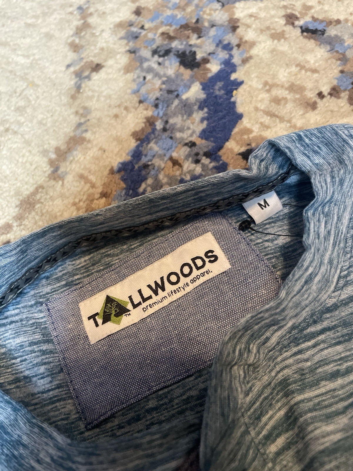 New With Tags Tallwoods T Shirt Poly Sleeve Size Medium Blue Stretch Comfort