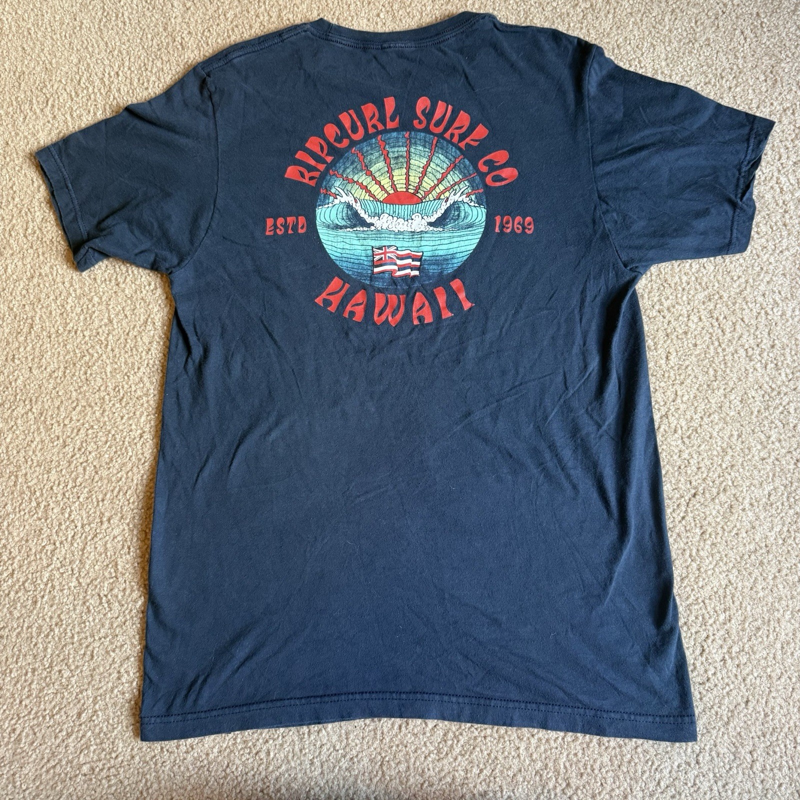 Rip Curl Hawaii Surf Graphic Print Blue Short Sleeve Crew Neck Men&rsquo;s T-Shirt