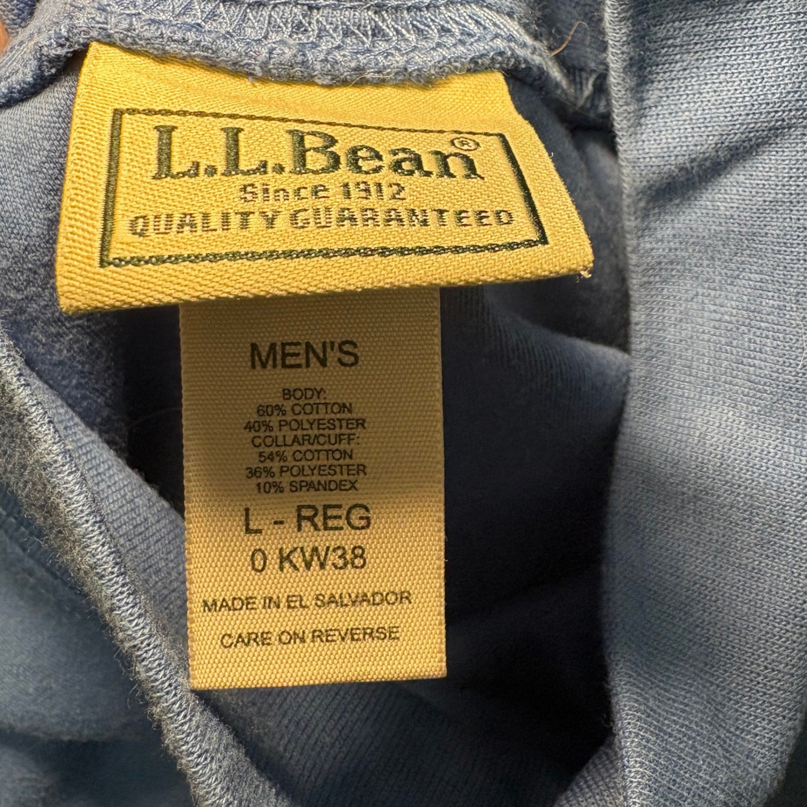 LL Bean Mens Blue Turtle Neck Long Sleeve Shirt Cotton Blend Size L minimalist