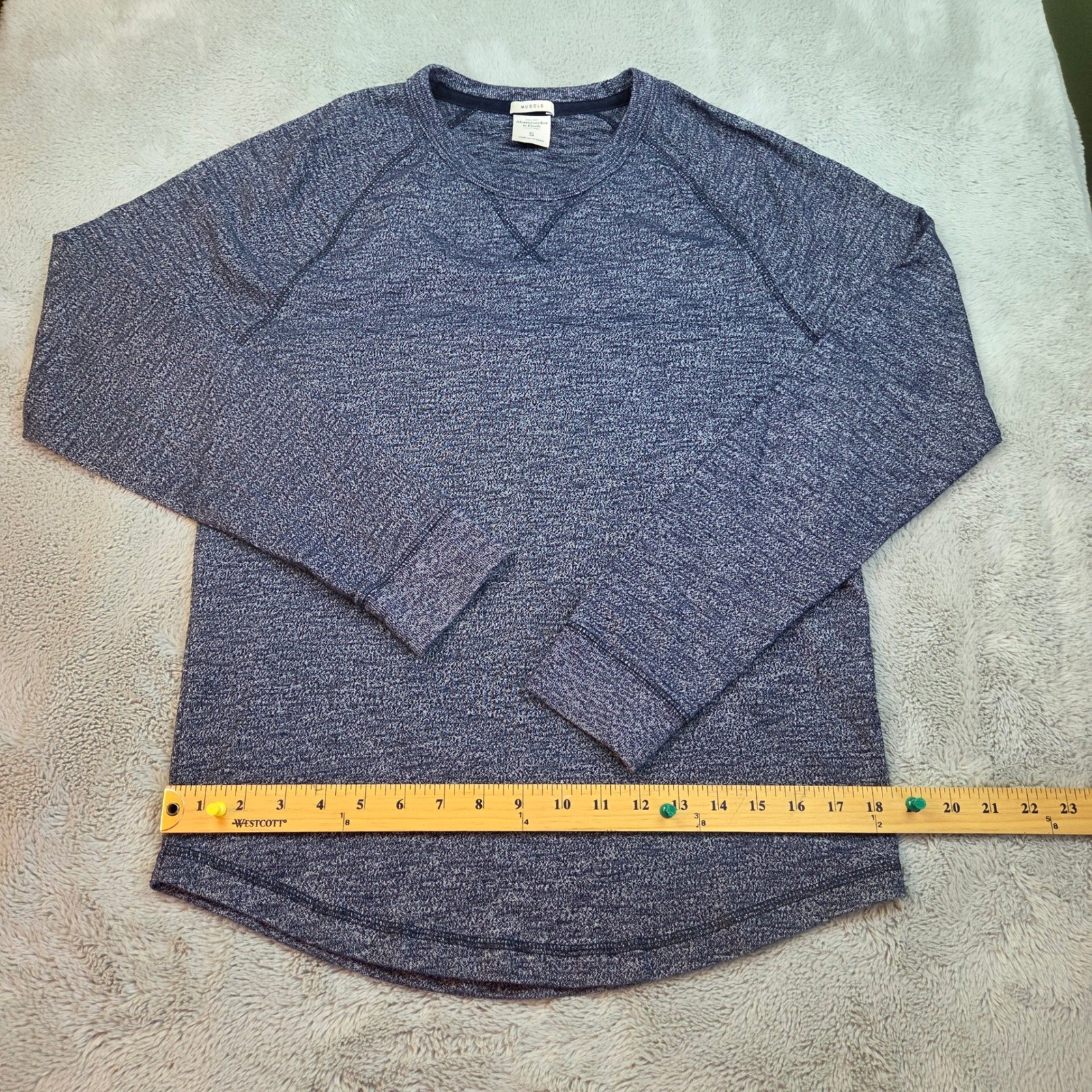 Abercrombie & Fitch Muscle Fit Long Sleeve Shirt Mens S Raglan Marled Navy Blue