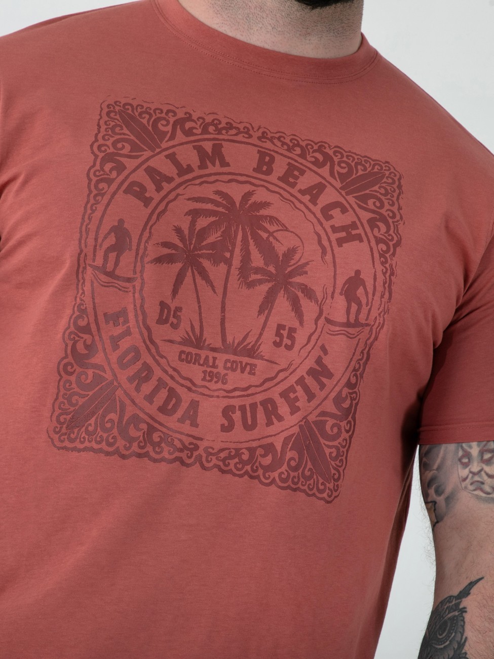 D555 PALM BEACH TONAL PRINT T SHIRT – BRICK RED BIG SIZE 2XL 3XL 4XL 5XL 6XL