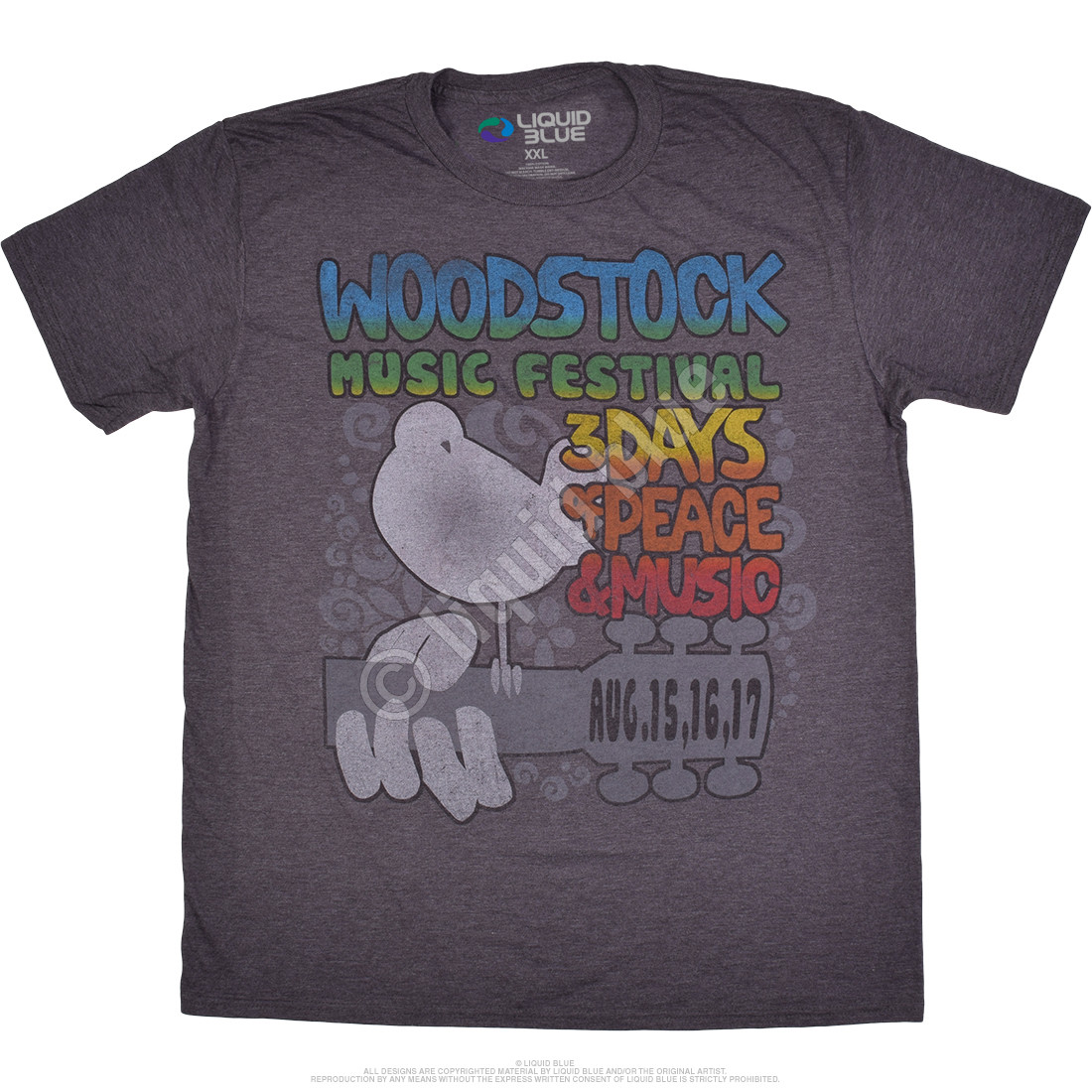 WOODSTOCK-FREEDOM FESTIVAL-3 DAY-PEACE AND MUSIC-DK HEATHER T-SHIRT S,M,L,XL,XXL