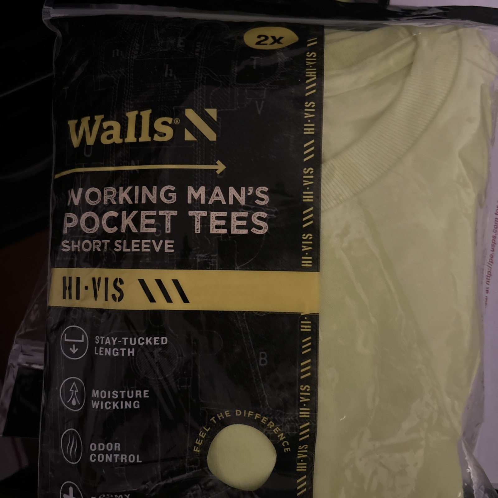 NIP Walls Working Man&rsquo;s Pocket Tees S/S Hi-Vis Yellow – 2XL – 2 Pack