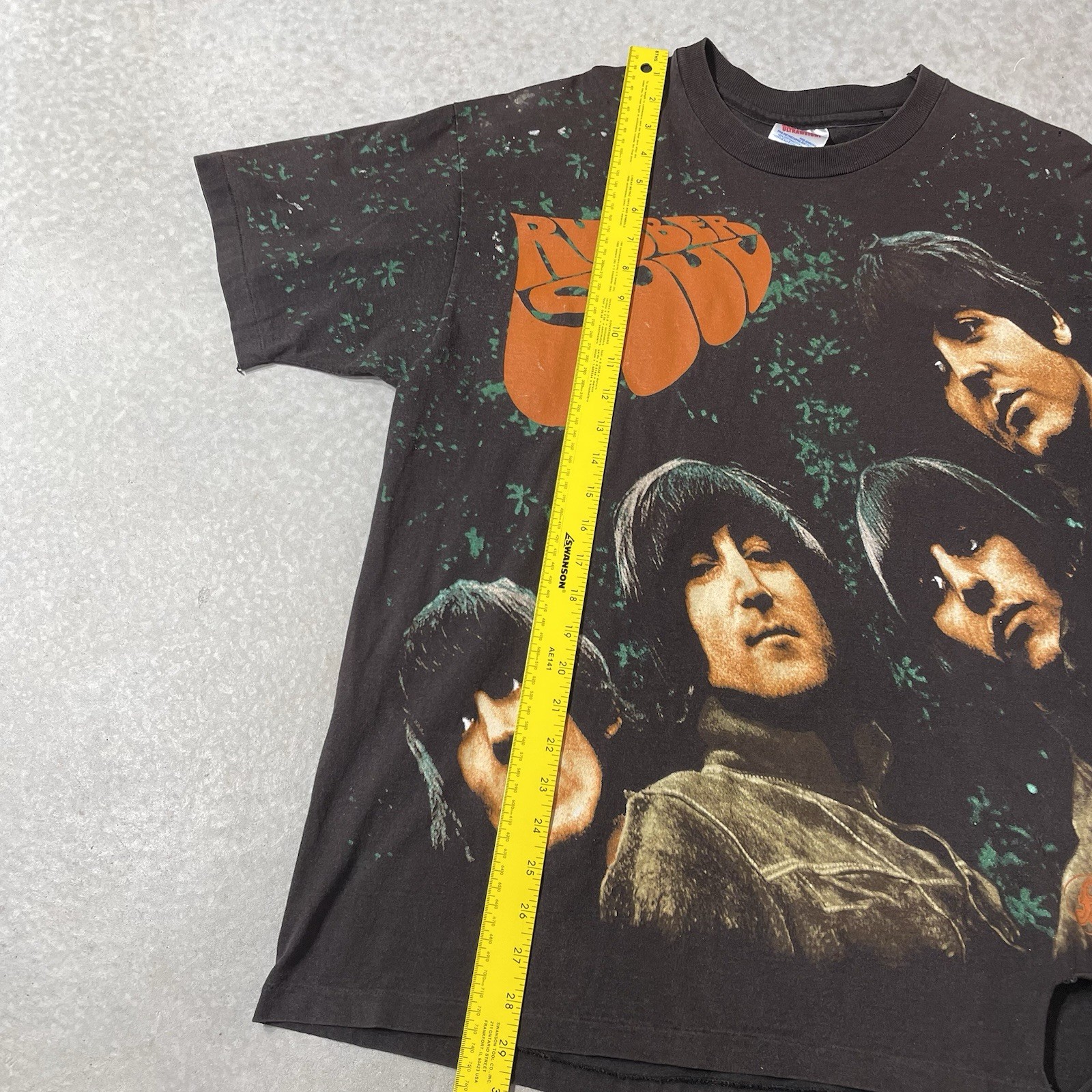 Vintage The Beatles AOP Rubber Soul Tee Shirt XL Made In USA FLAWS Band Music T