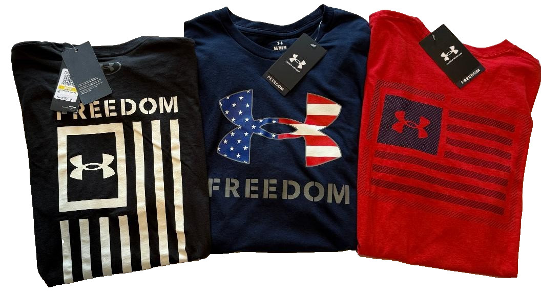 3 NEW Under Armour Men&rsquo;s Shirts Logo Graphic Freedom Military Flag M Shirt NWT