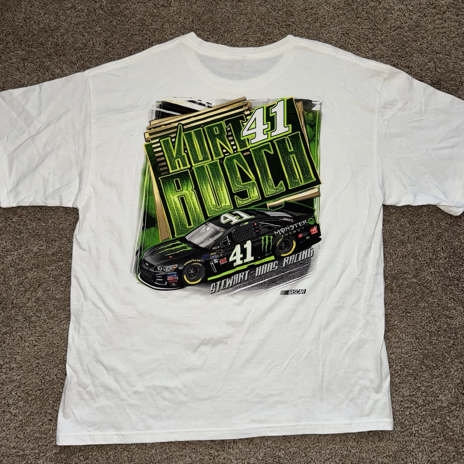 NASCAR Kurt Busch #41 Stewart Haas Racing Monster Energy Green T Shirt Mens XL