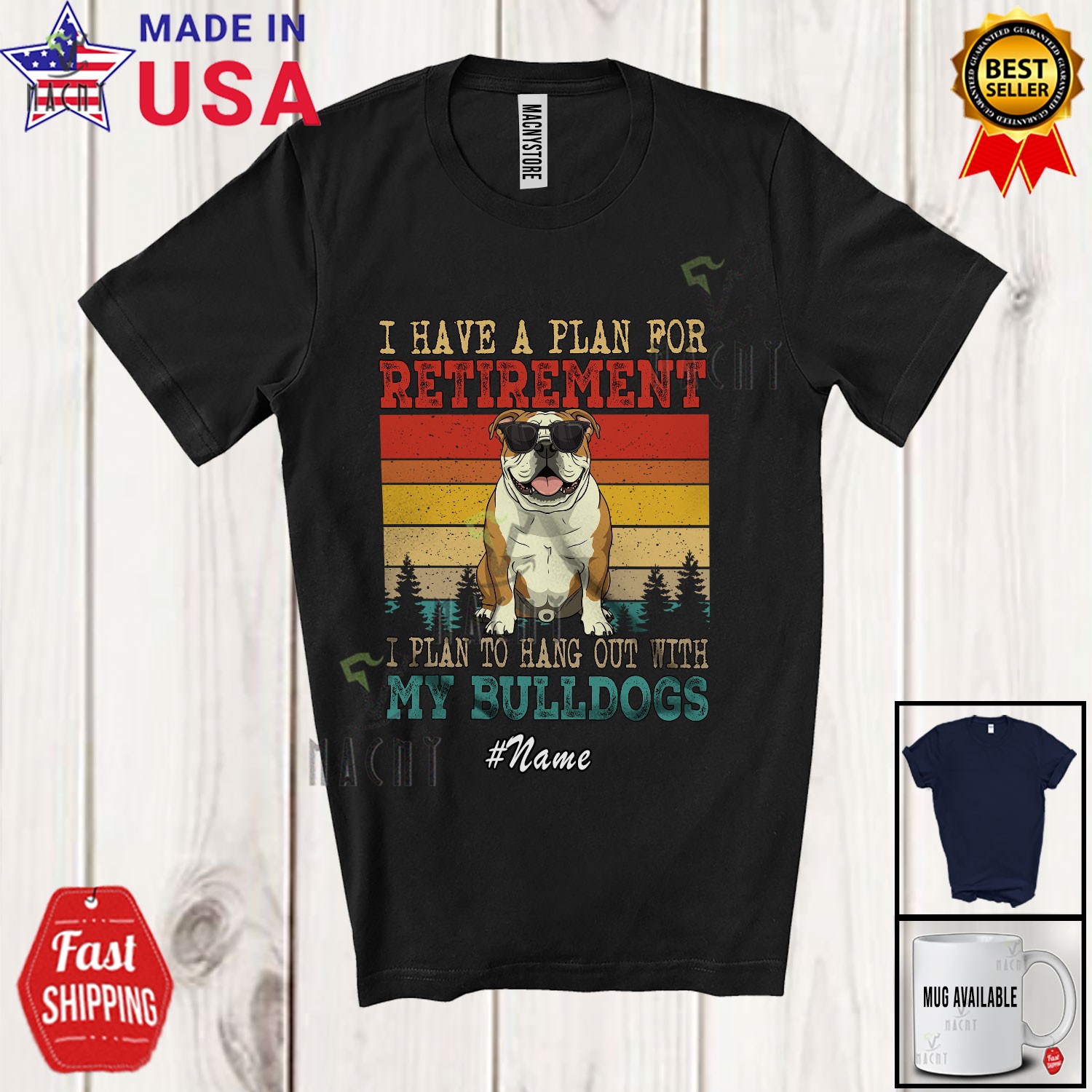 Custom Name Retro Retirement Hang Out With Bulldogs; Sunglasses Retired T-Shirt