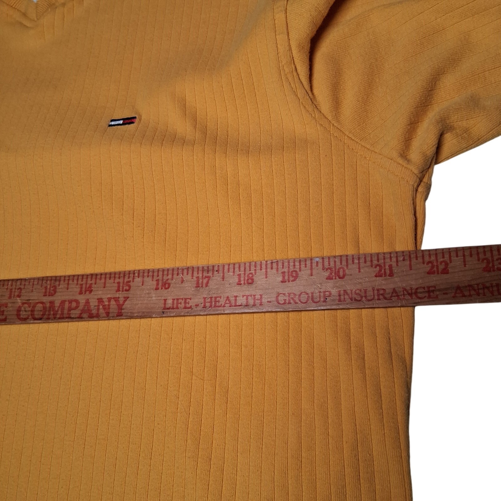 Vintage 1990s Tommy Jeans Shirt Men L Ribbed Knit Gold Long Sleeve V Neck