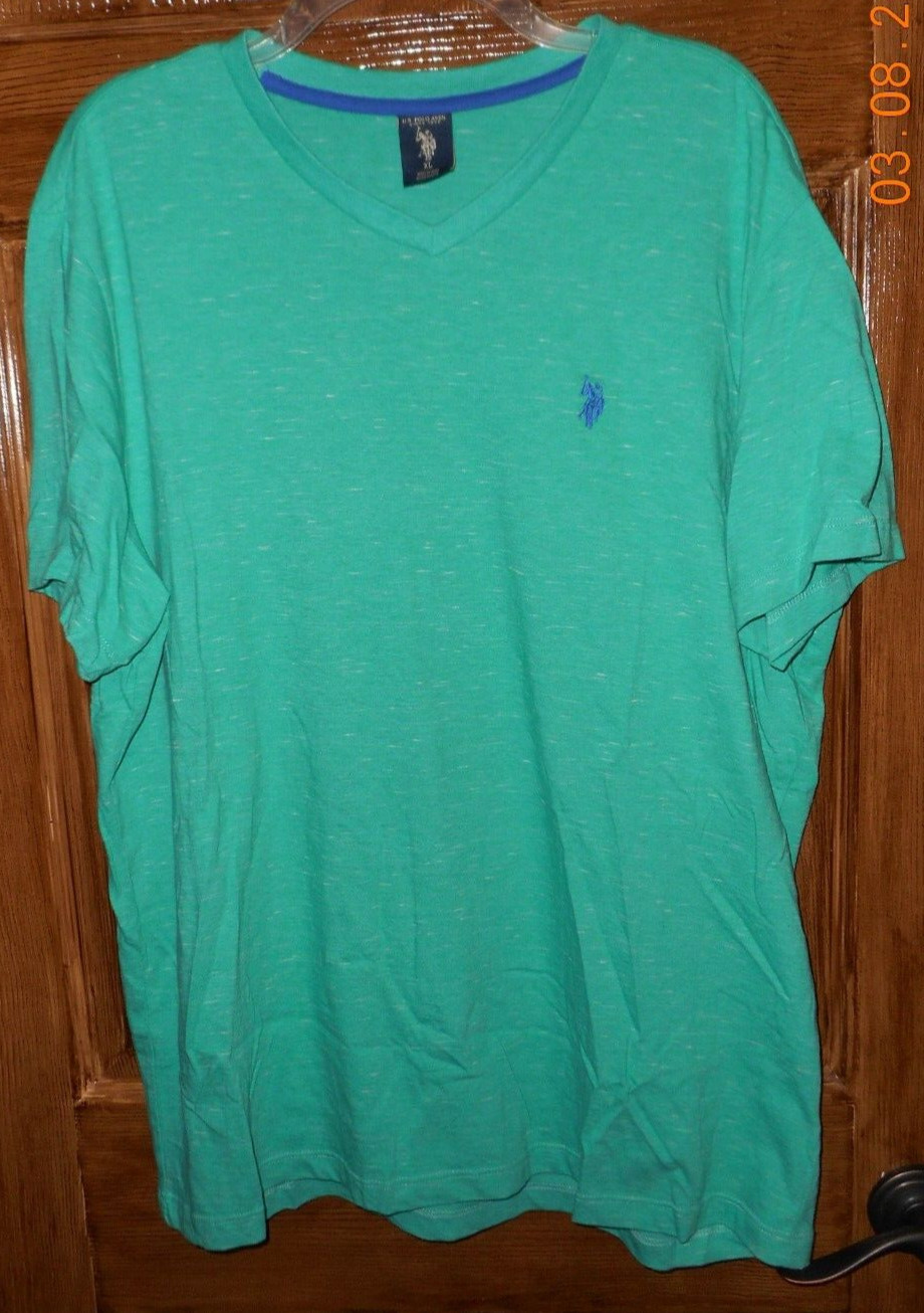 US Polo Assn Stretch Men&rsquo;s V-Neck Short Sleeve Dual Sea Green T-Shirt XL – EUC!