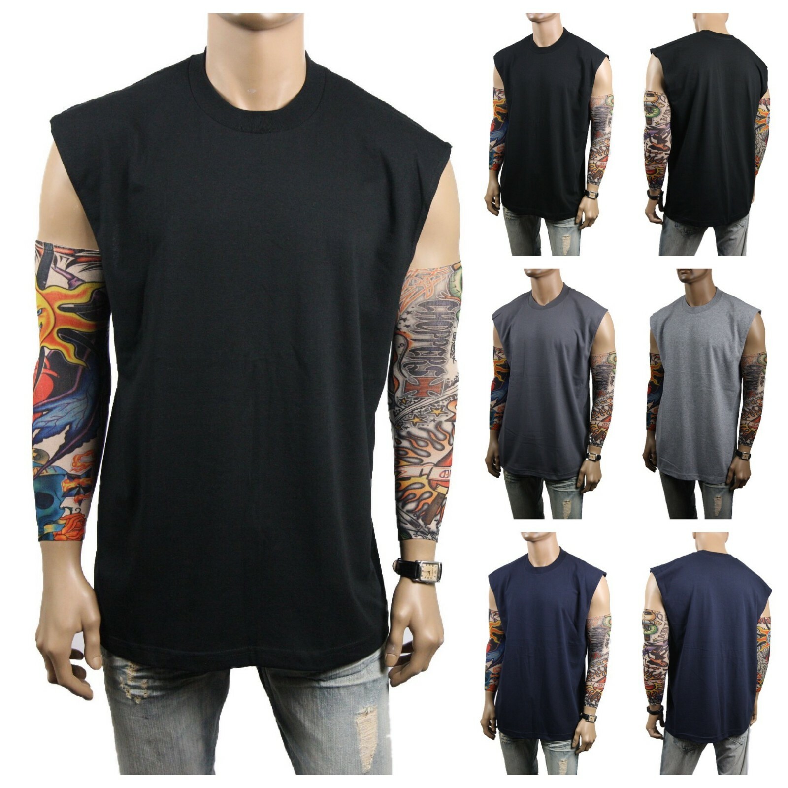 Mens HEAVY WEIGHT Muscle T-SHIRT Tank Top Sport Sleeveless Big Tall Fitness Gym