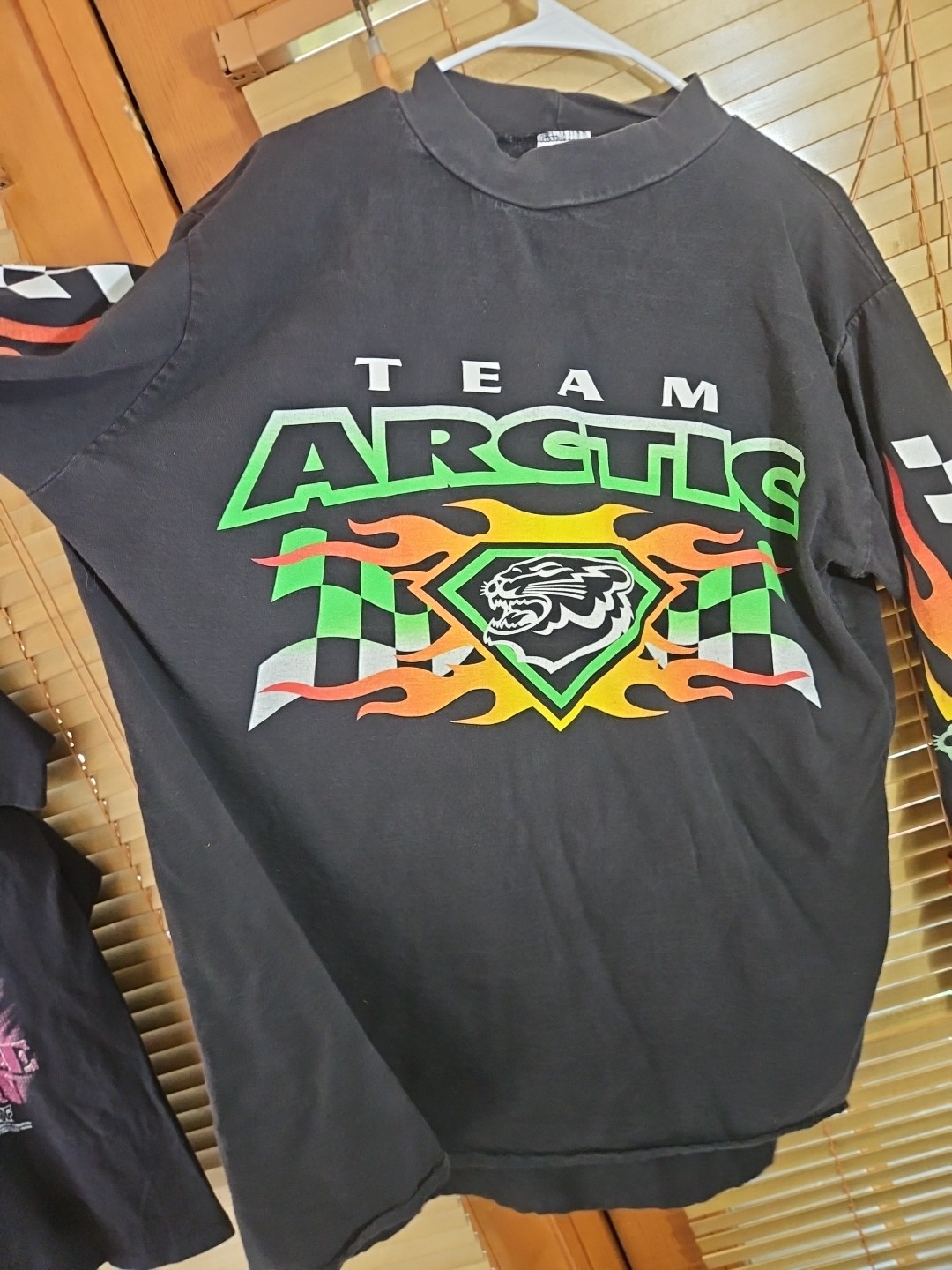 Vintage Arctic Cat Long Sleeve Fire Flames Snowmobile Racing Jersey Tee Harley