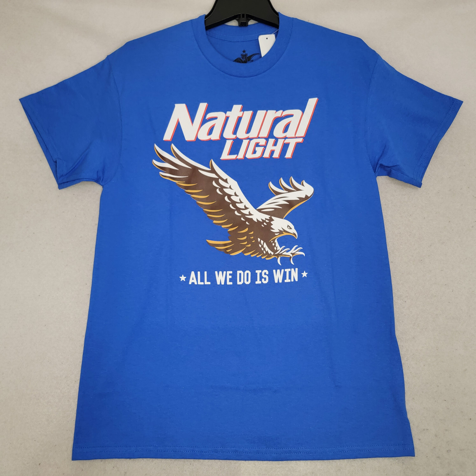 NATURAL LIGHT Beer Shirt Mens Medium Blue Brew Eagle Casual All We Do is Win NWT