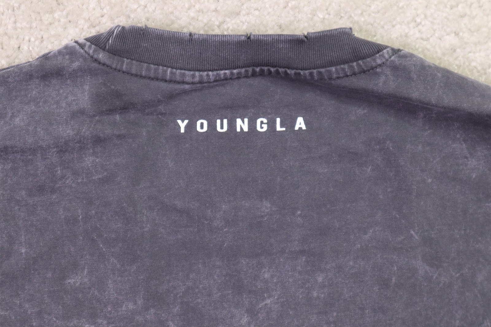 Youngla Shirt Mens Large Shadow Twofer Longsleeves Charcoal Wash Cotton