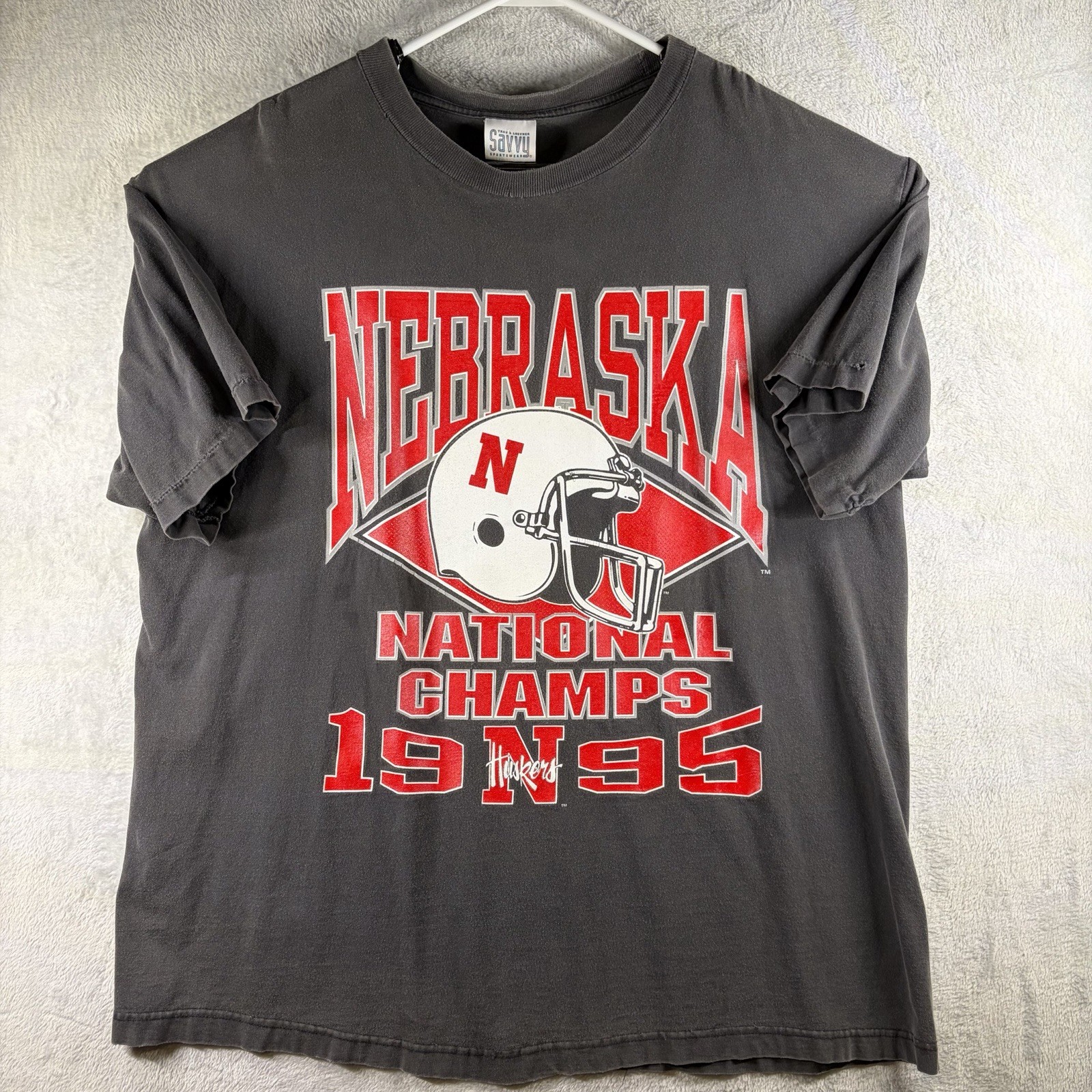 Vintage 1995 Nebraska Huskers National Champions T-Shirt XXL Faded Savvy