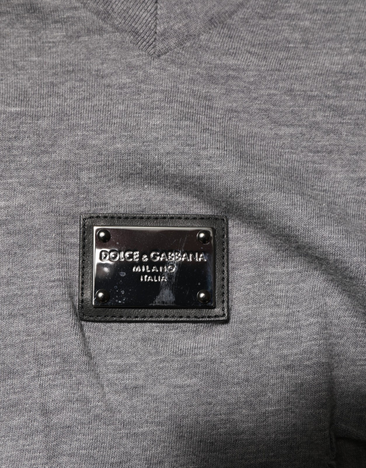 DOLCE & GABBANA T-shirt Gray Cotton Tattered Logo Patch Men IT52/US42/XL 750usd