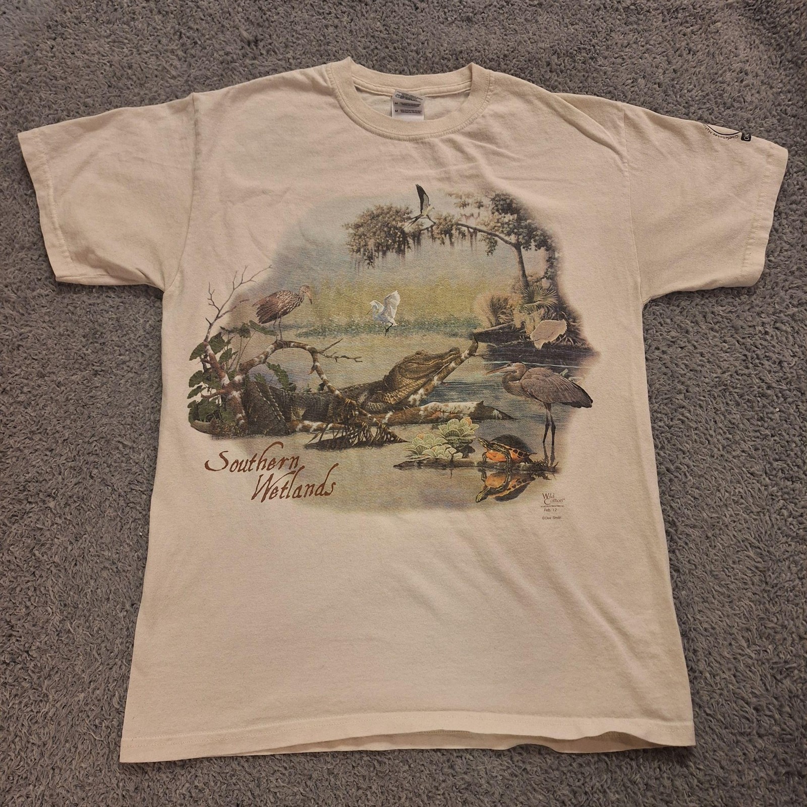Southern Wetlands Okefenokee Shirt Mens Medium Beige Wildlife Graphic Tee Gildan