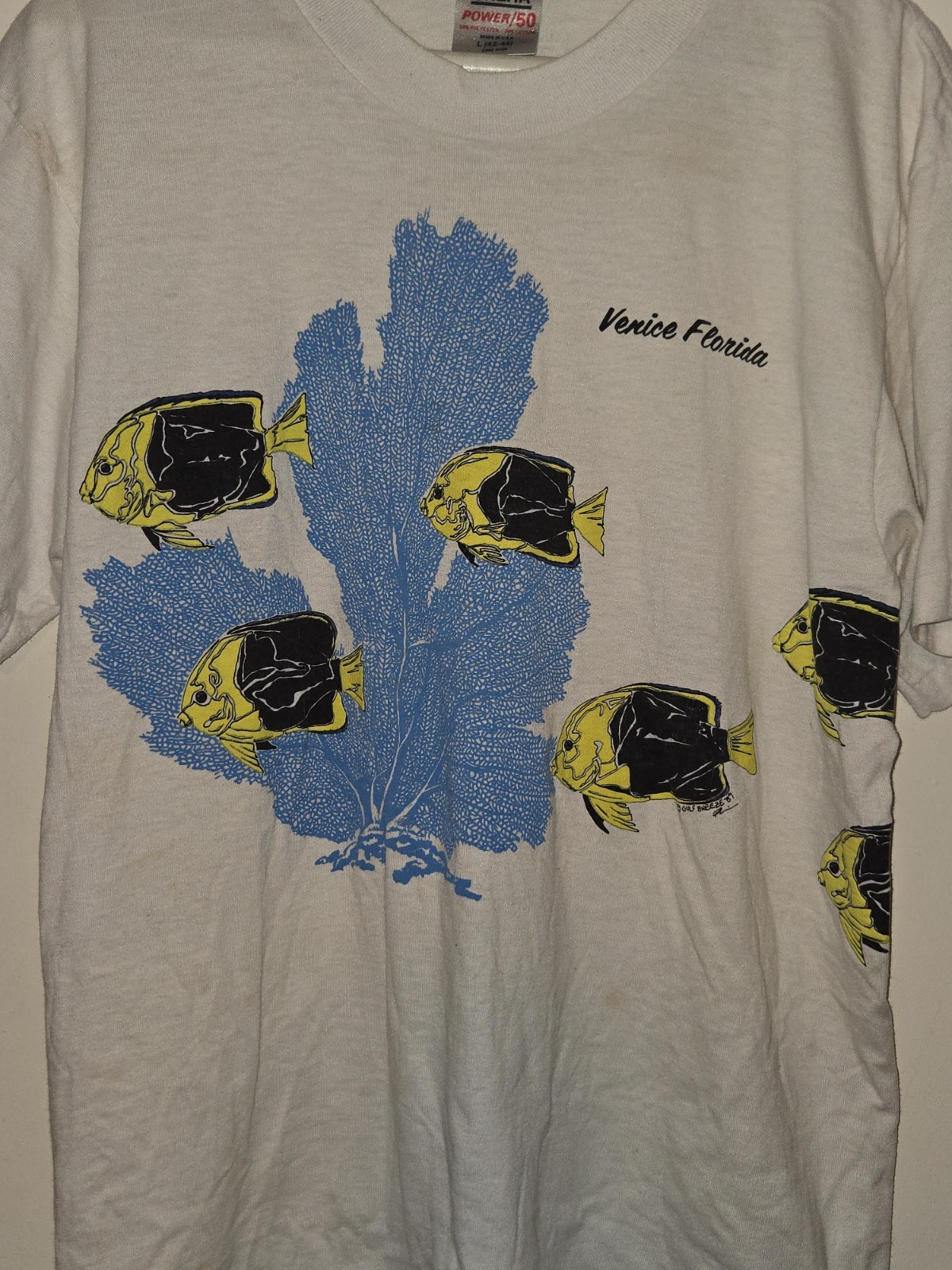 VTG RARE VENICE BEACH FLORIDA AQUATIC FISH T SHIRT SIZE L 1989