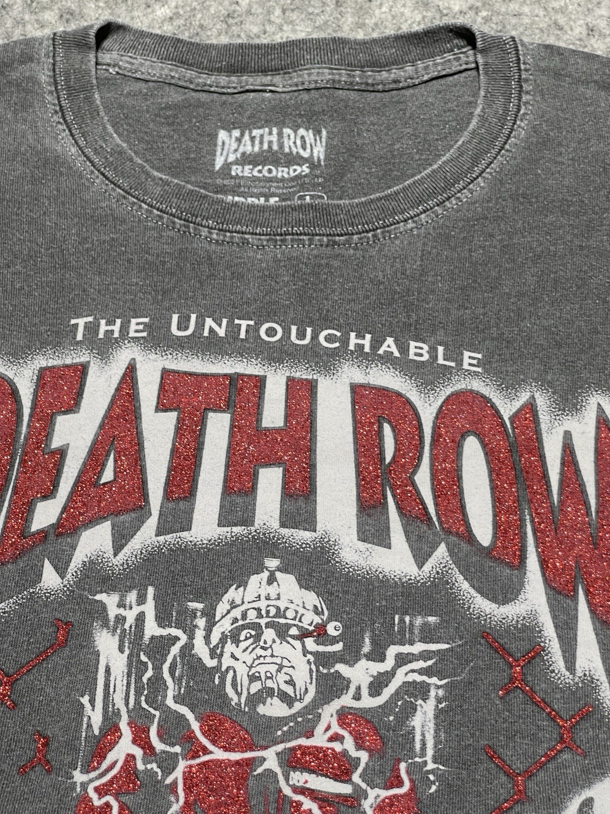 The Untouchable Death Row Records Label Skulls Rap Gray LBC LA Shirt Lrg Glitter