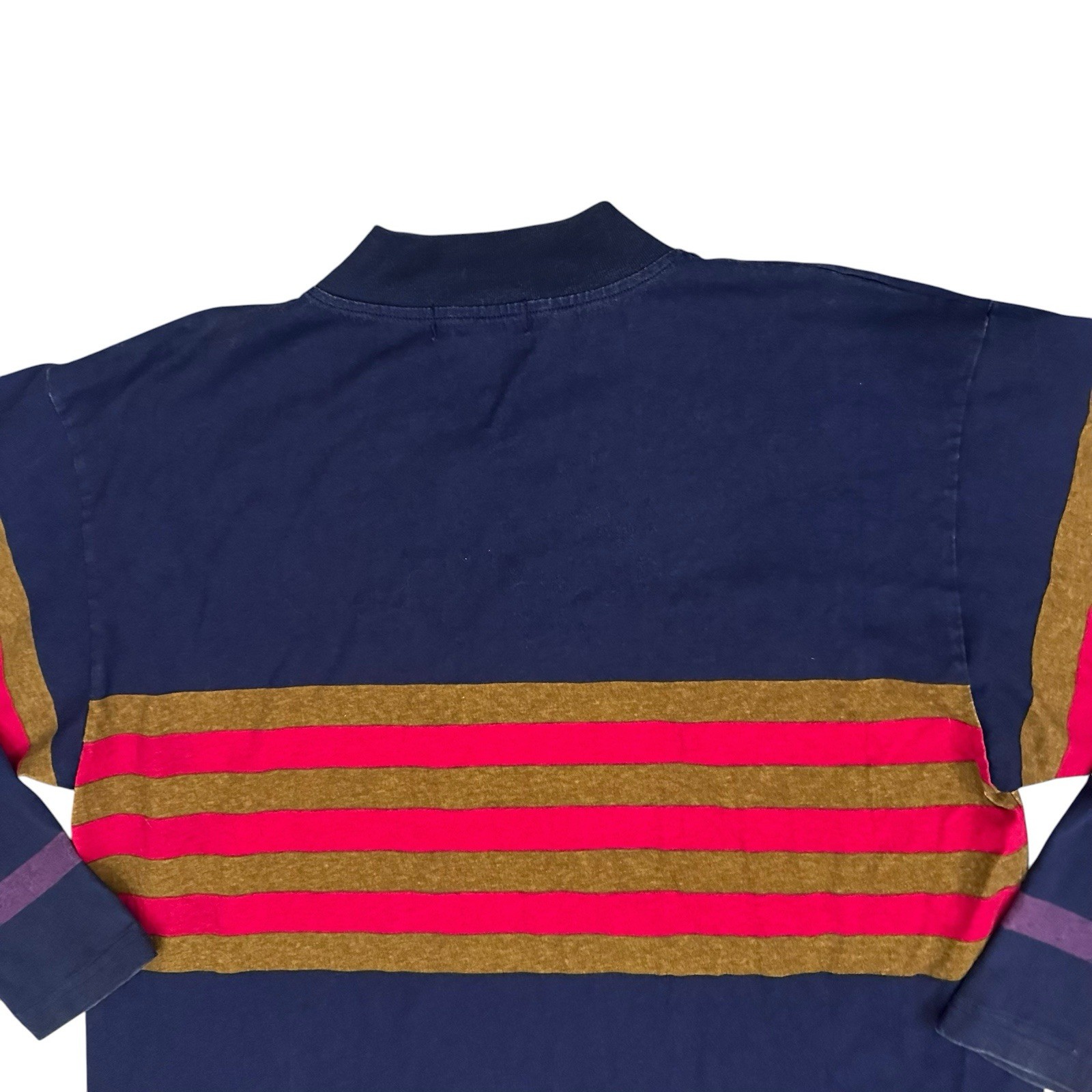 Vintage Americo Long Sleeve Mock Neck Shirt Me A Men’s L Navy Red Stripe 90s USA