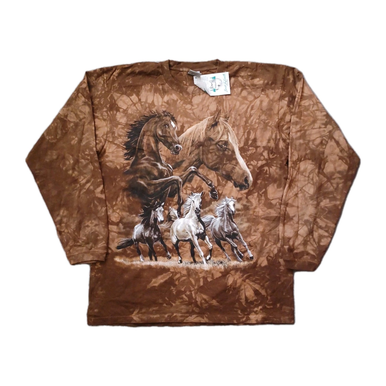 Vtg Back To Earth Nature Wear T Shirt Mens Large Brown Tie Dye Horses USA NWT