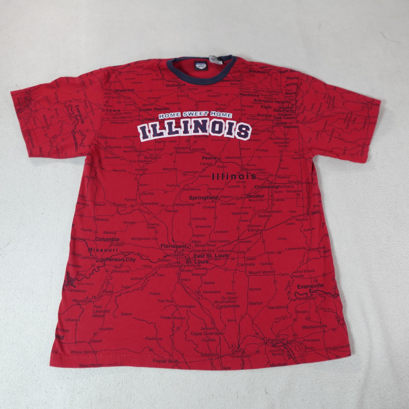 Illinois Home Sweet Home Shirt Mens Large Red Allover Map Graphic State of Mine