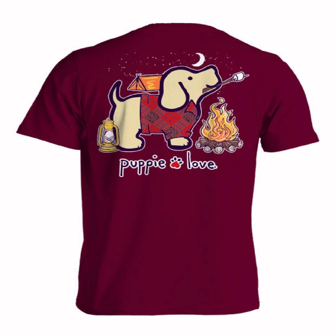 Puppie Love Dog Camping Pup Toasted Marshmallows Short Sleeve T-Shirt NEW