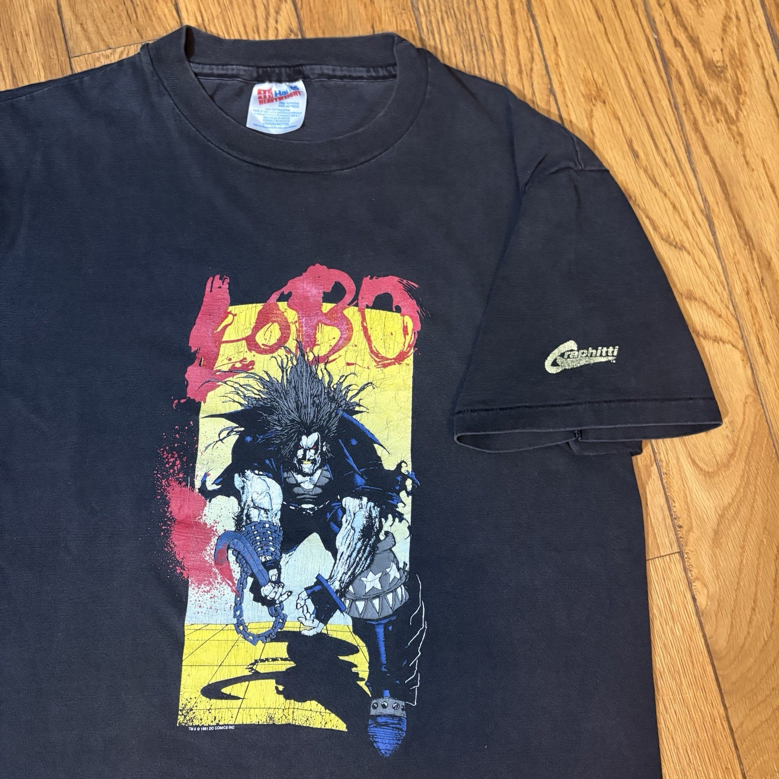 Vintage 1991 DC Comics Lobo Faded Black Graphic Tee Crew Neck M