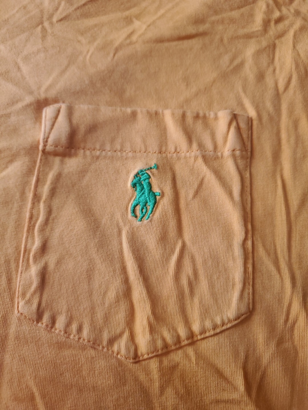 Vtg Polo Ralph Lauren Embroidered Logo T Shirt Apricot Pocket Short Sleeve Med