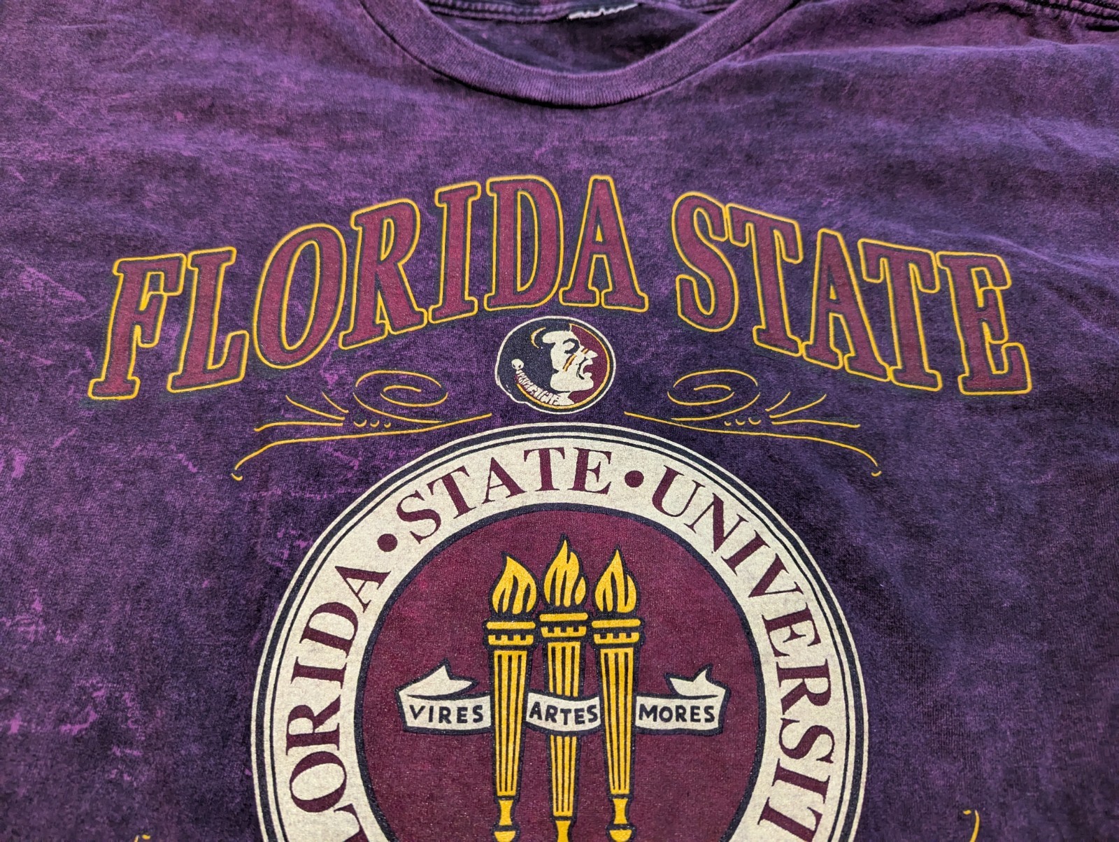 Vintage Florida State Seminoles Shirt Mens XXL Purple Tie Dye 90s Single Stitch