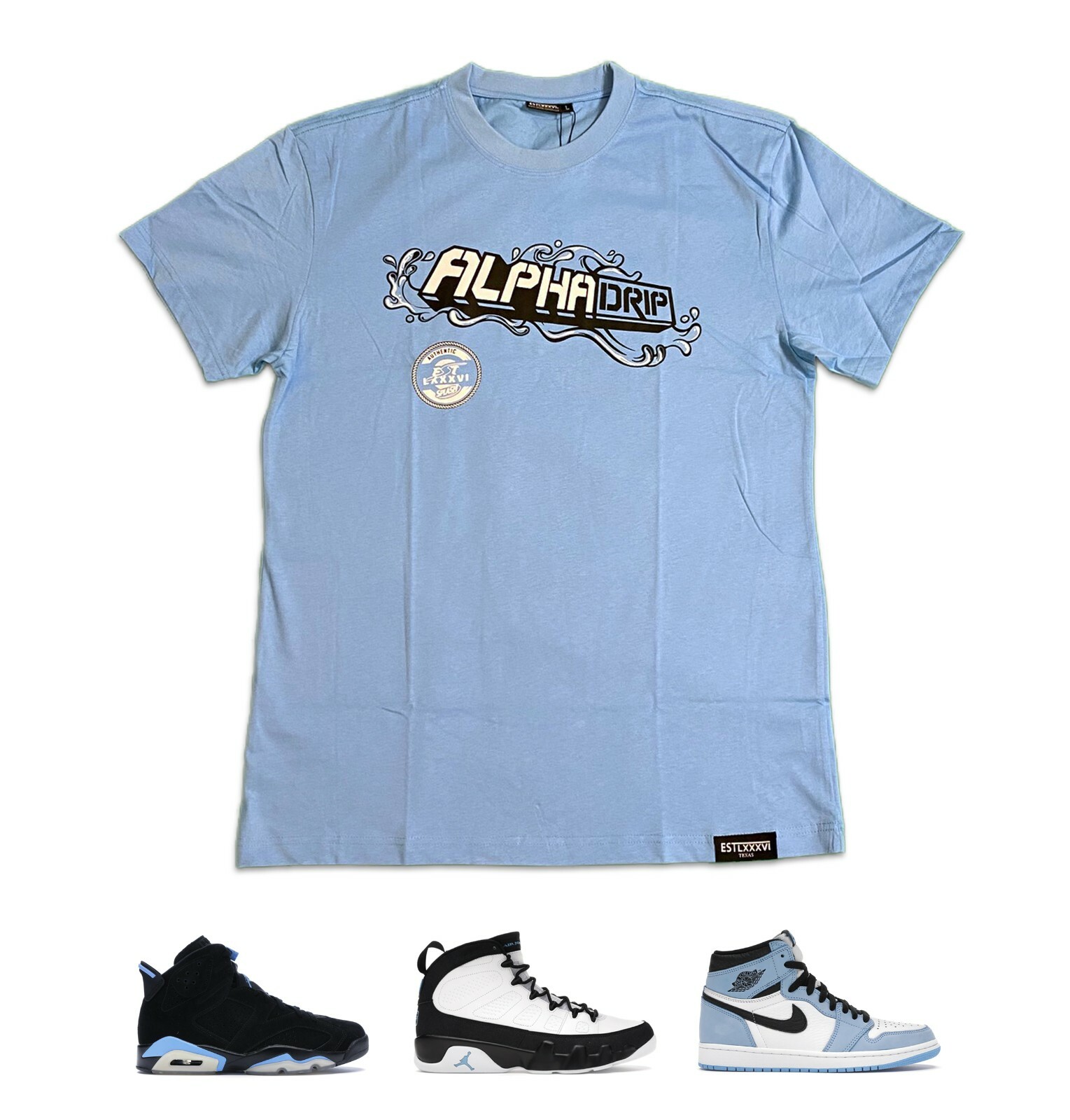 Tee to Match Air Jordan 1 Retro « Universal Blue », Size S-3XL, Alpha Drip Splash