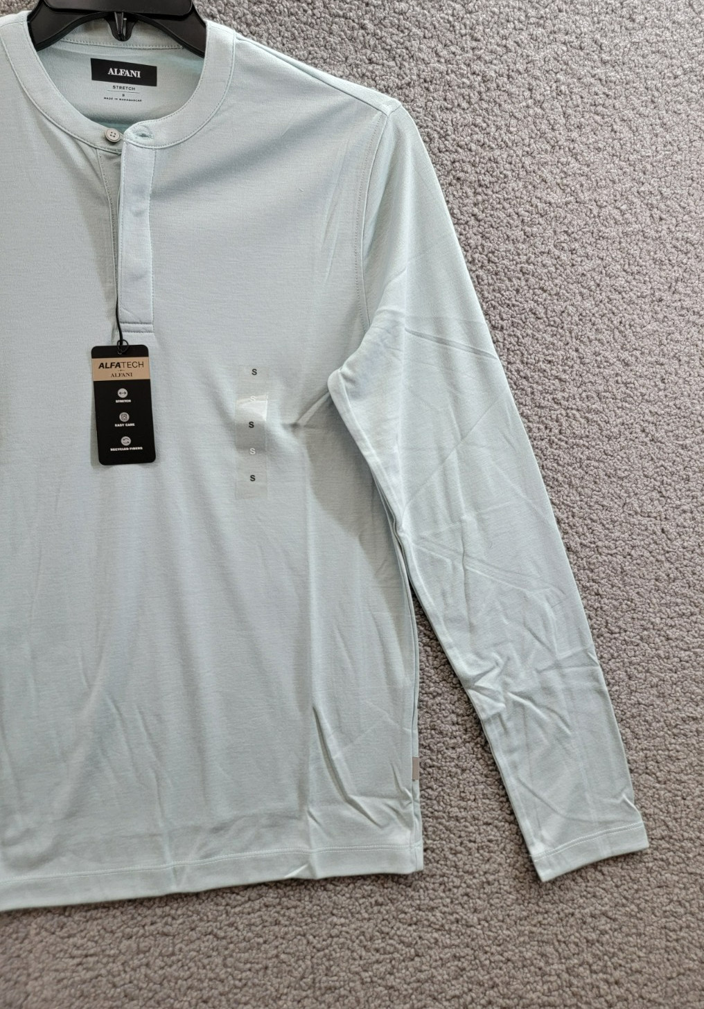 Alfani Alfatech Solid Henley Neck Shirt Men&rsquo;s S Cloud Blue Long Sleeve Pullover