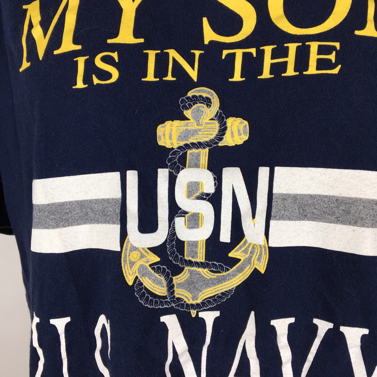 VINTAGE United States Navy Shirt Adult L Blue My Son Is In The Navy 90s Glitter