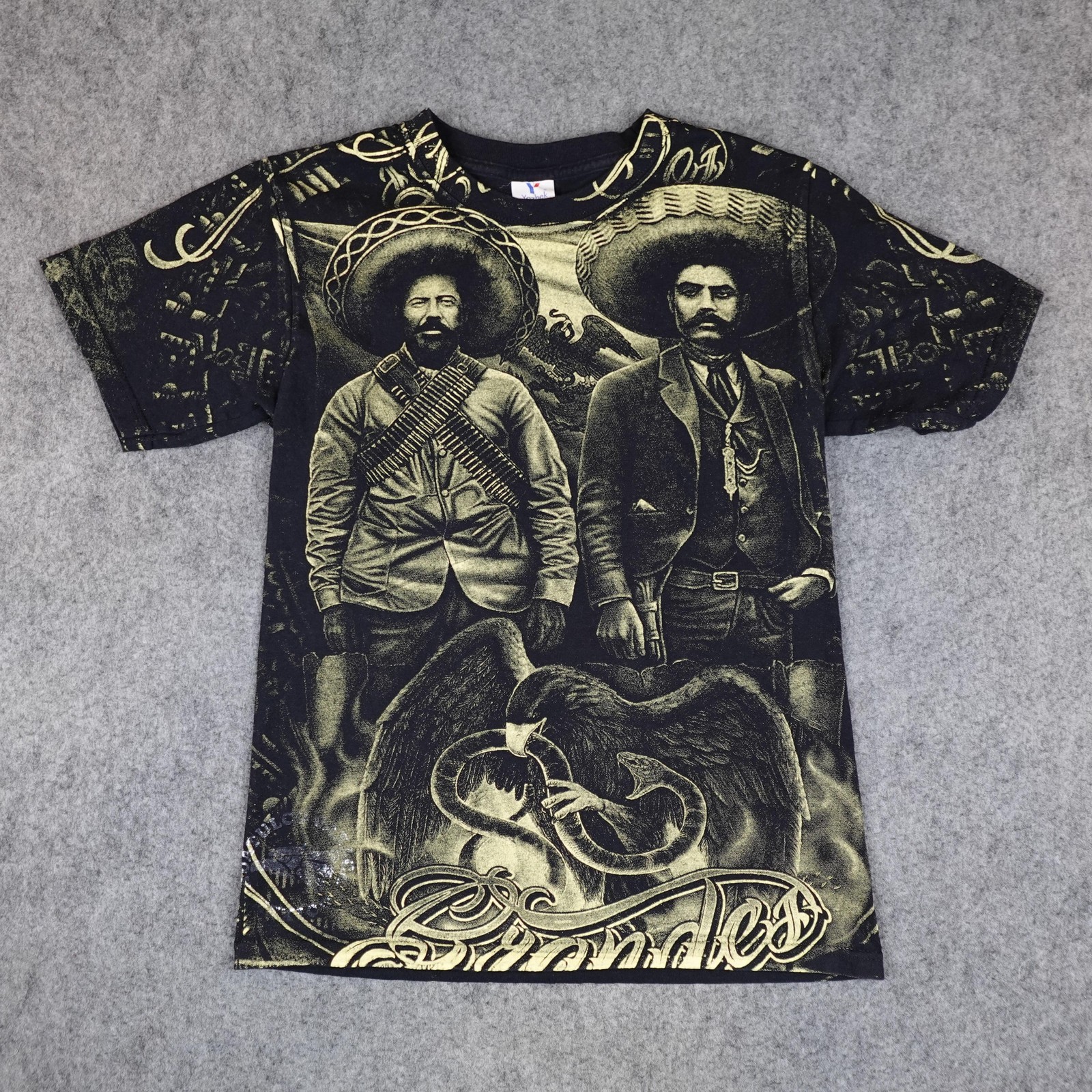 Vintage Emiliano Zapata Pancho Villa Shirt Mens Small Mexican All Over Print AOP