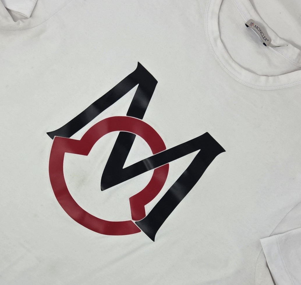Moncler Men&rsquo;s Maglia T-Shirt Cotton Size Large White Large Logo Print Authentic