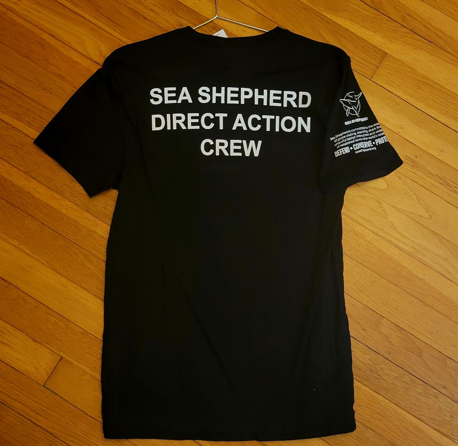 Sea Shepherd Direct Action Crew 100% organic cotton t-shirt black unisex size S