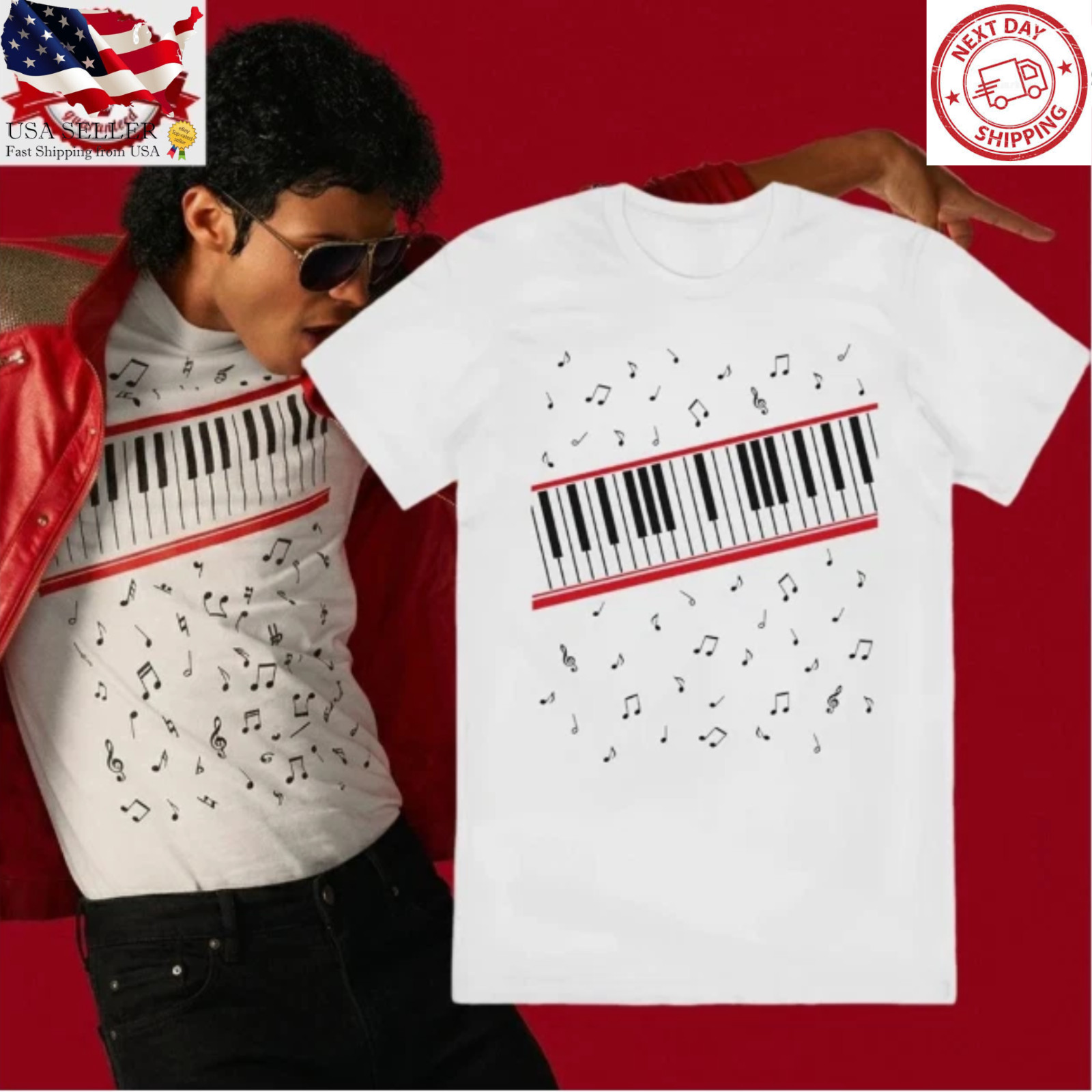 Michael Jackson Beat It Piano Keys Shirt Retro Music Graphic Tee