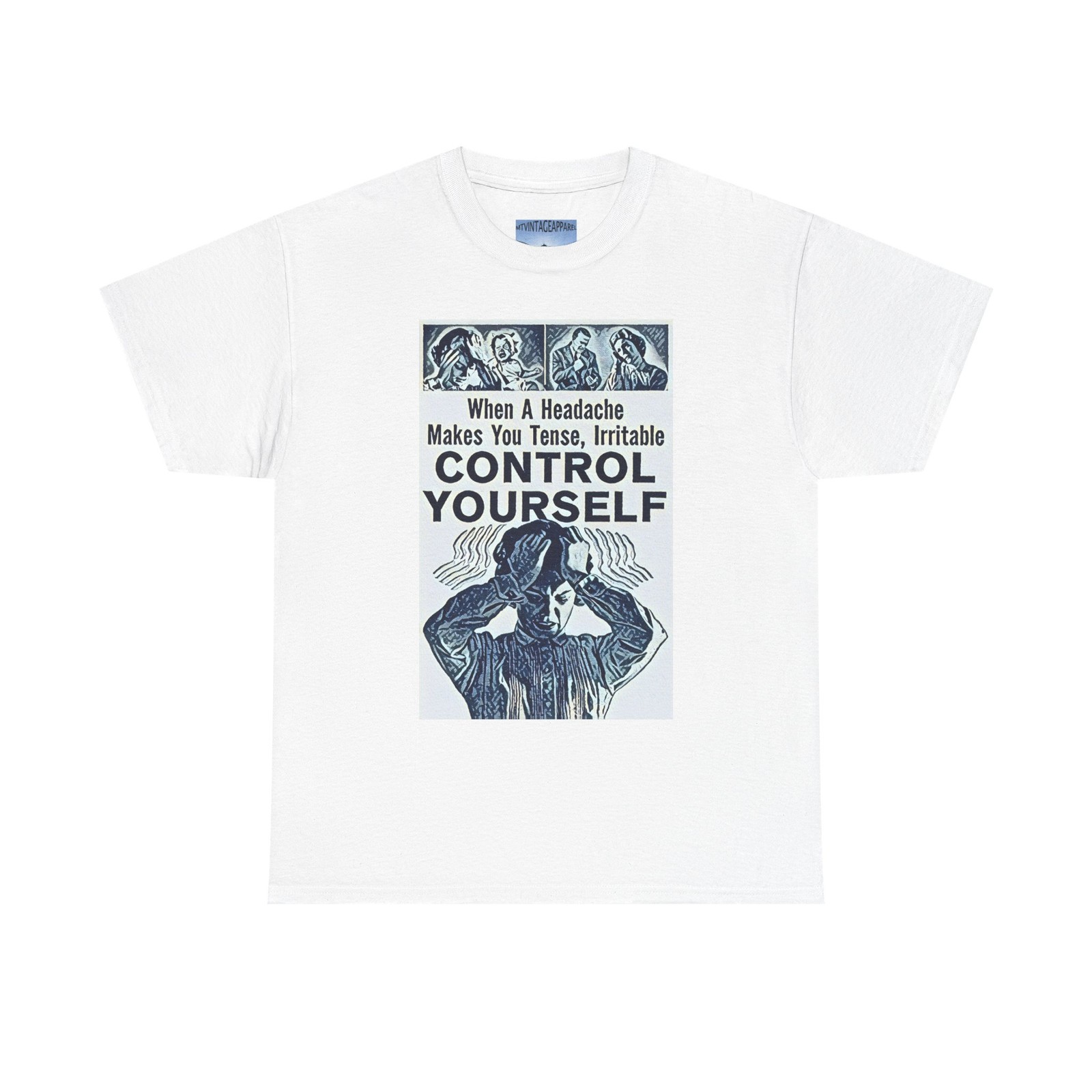 Headache Control Yourself Graphic Short Sleeve Unisex Tee Shirt Heavy Cotton