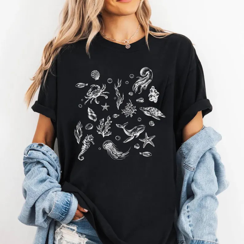 Comfort Tee Garment Dyed Sea Life Ocean Marine Life Soft Cotton