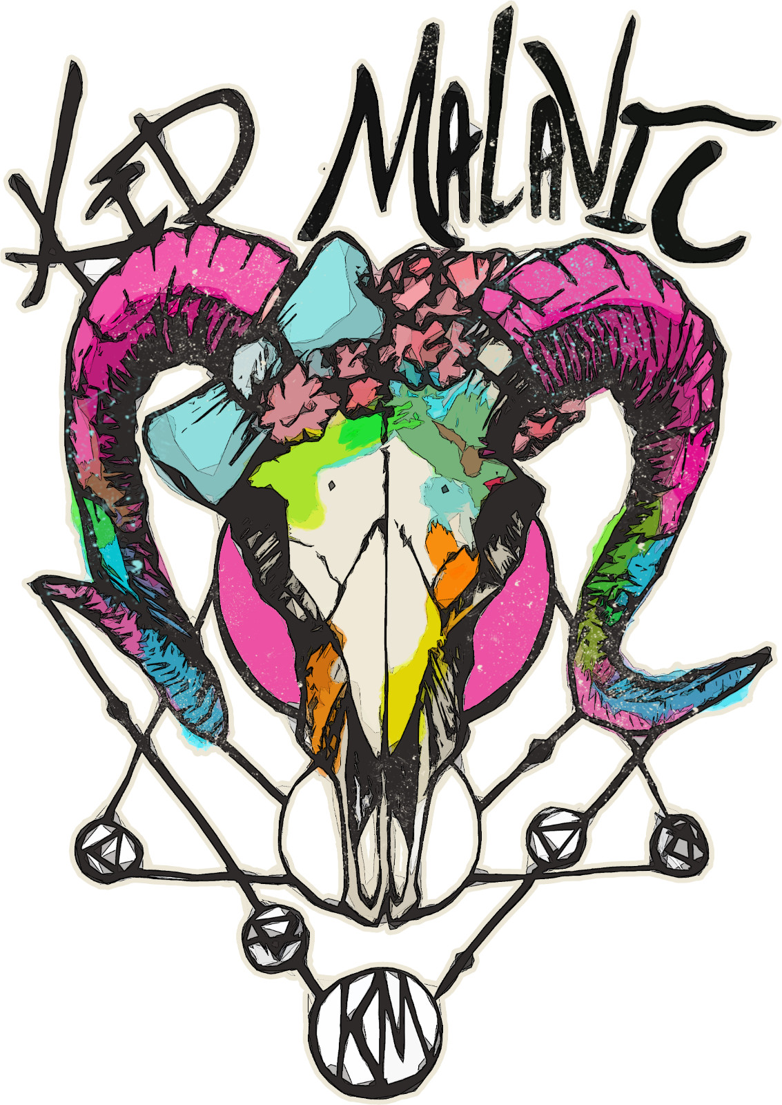 Kid Malavic Unisex Short Sleeve Colorful Goat Skull Graphic T-Shirt