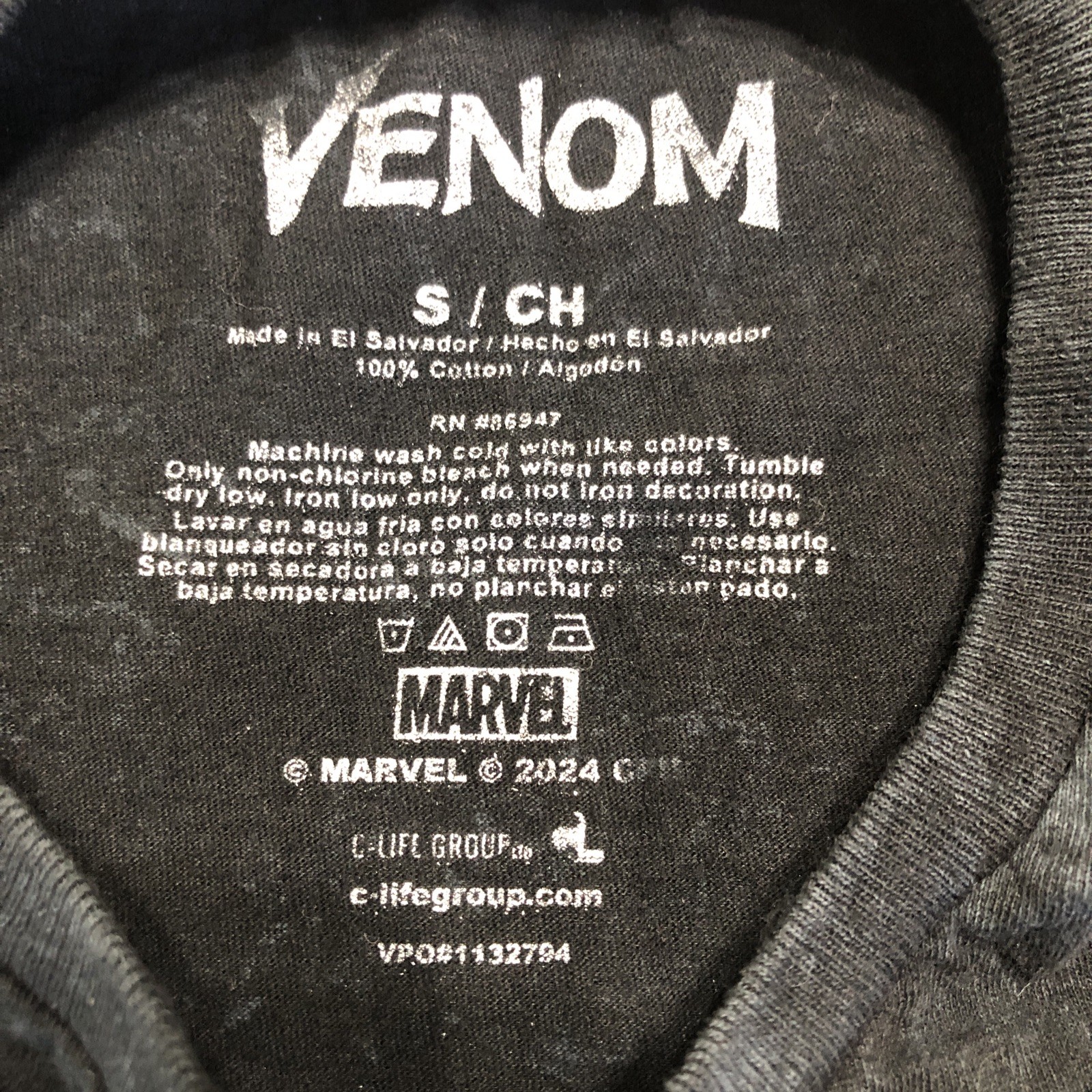 Marvel Venom Shirt Graphic Tee Comic Book Movie Superhero Mineral Wash Black Sm