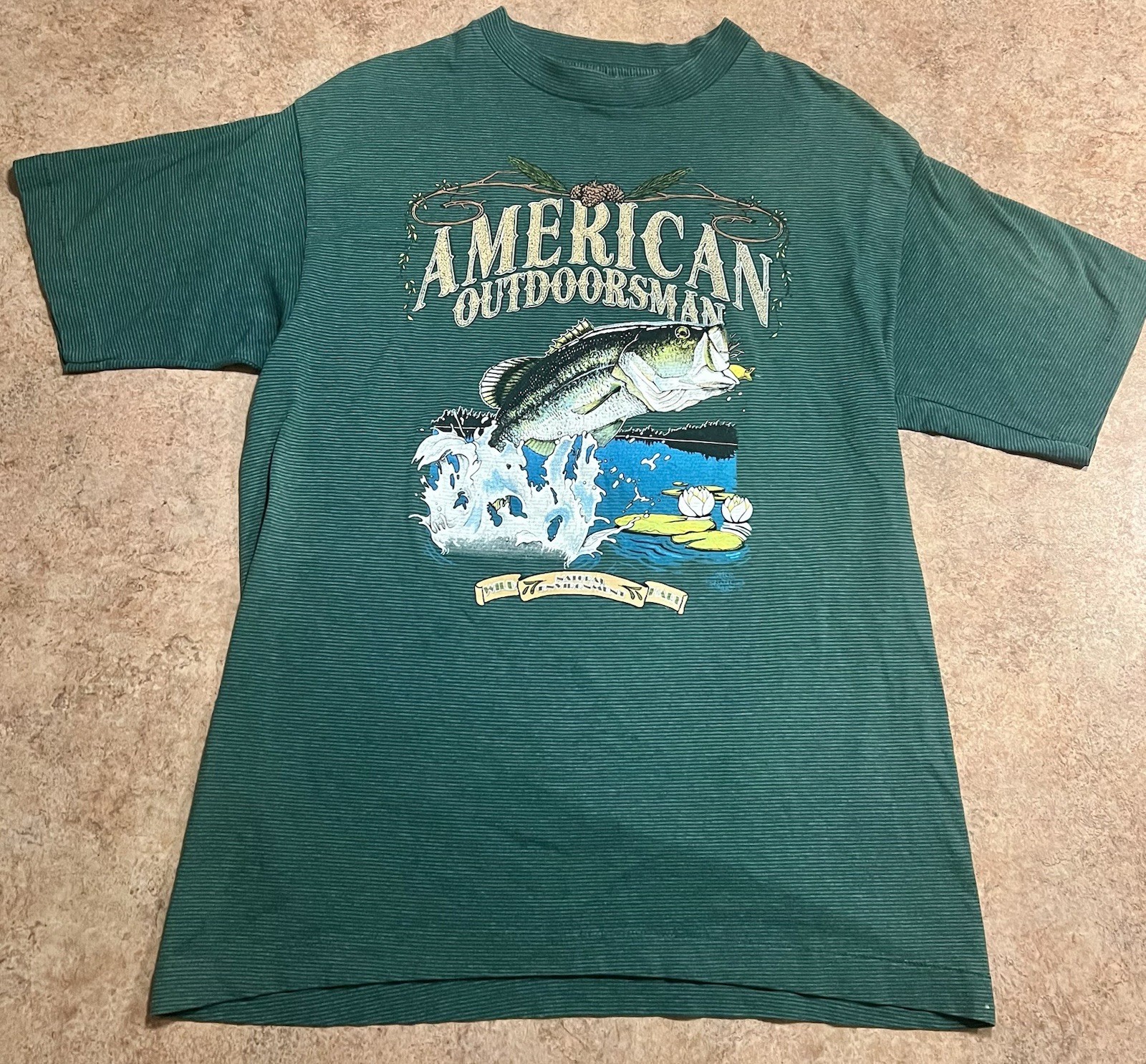 Vintage 90s American Outdoorsman Bass Fishing T-Shirt Tee Jays Single Stitch Lg