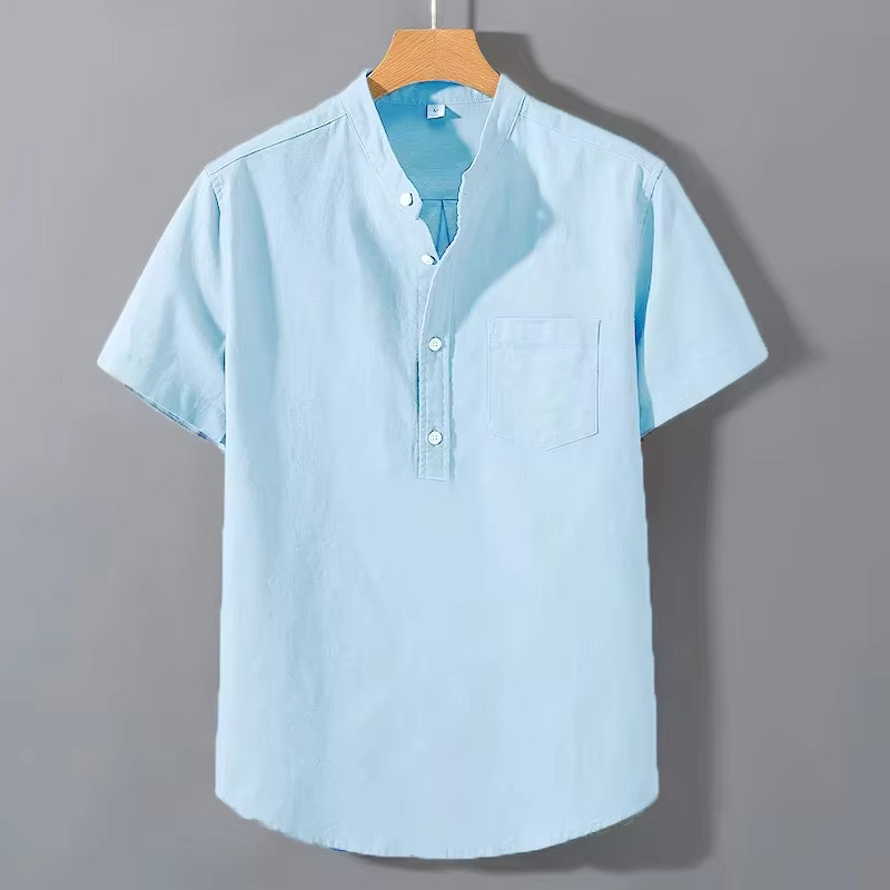 Men&rsquo;s Breathable Cotton Stand Collar T-Shirt Summer Casual Loose Fit Top Outfits