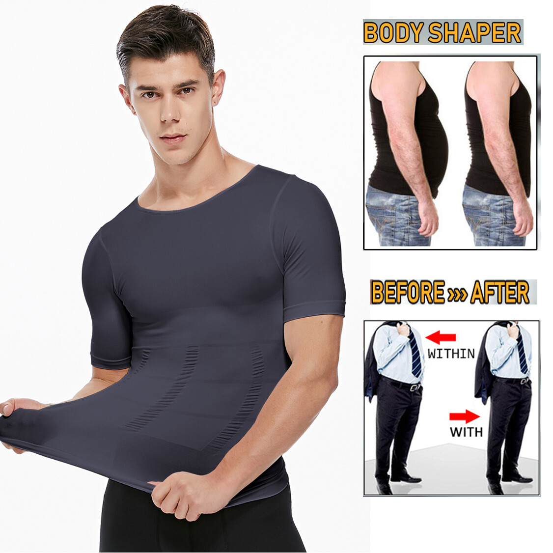 Men&rsquo;s Compression Shirt Tops Slimming Tummy Control Body Shaper Abs Abdomen Vest